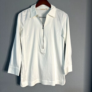 Soft Surroundings Womens XS Tunic Top White Relaxed 1/2‎ Zip Long Sleeve Career